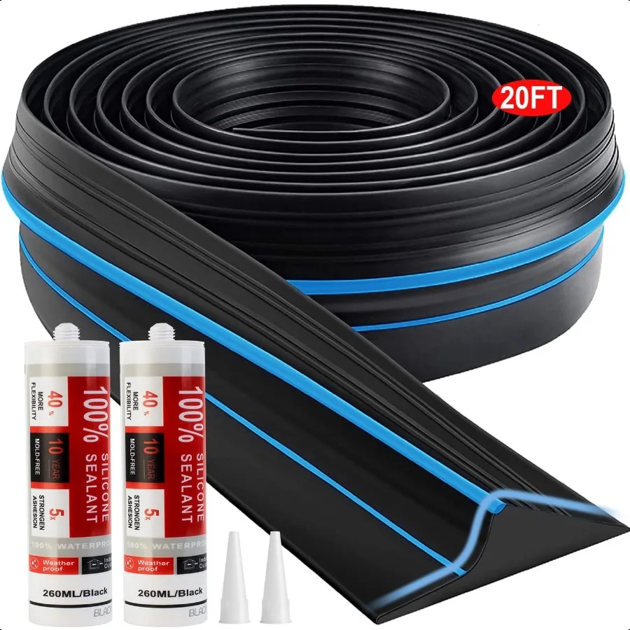 Universal Garage Door Threshold Seal Strip 20FT Kit Bottom Waterproof Rubber Weather Stripping Replacement Blue 2 Adhesive
