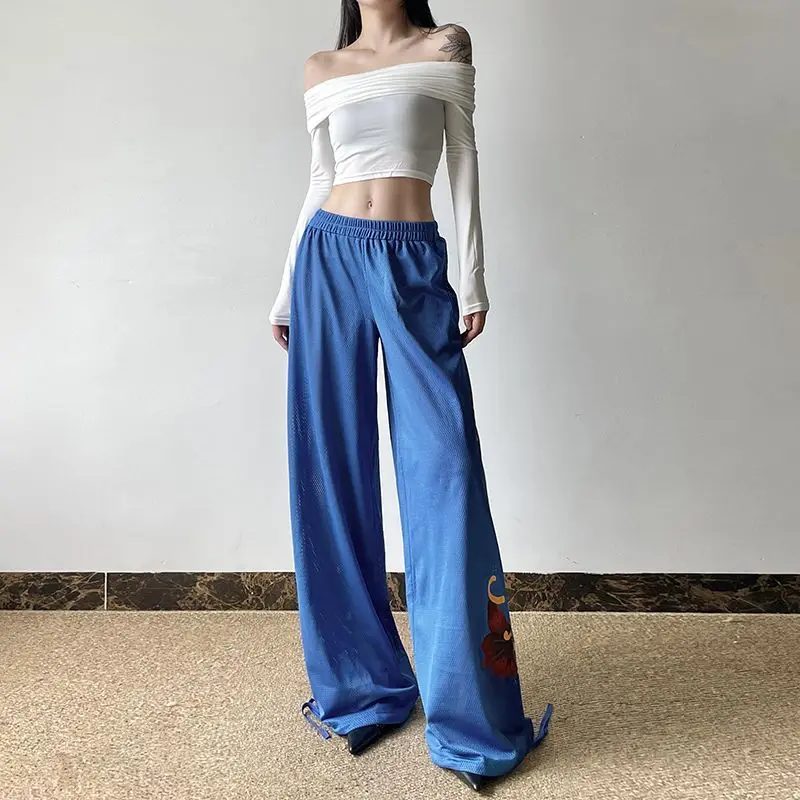 

American street baggy casual hot girl letter printing straight wide-leg trousers for women