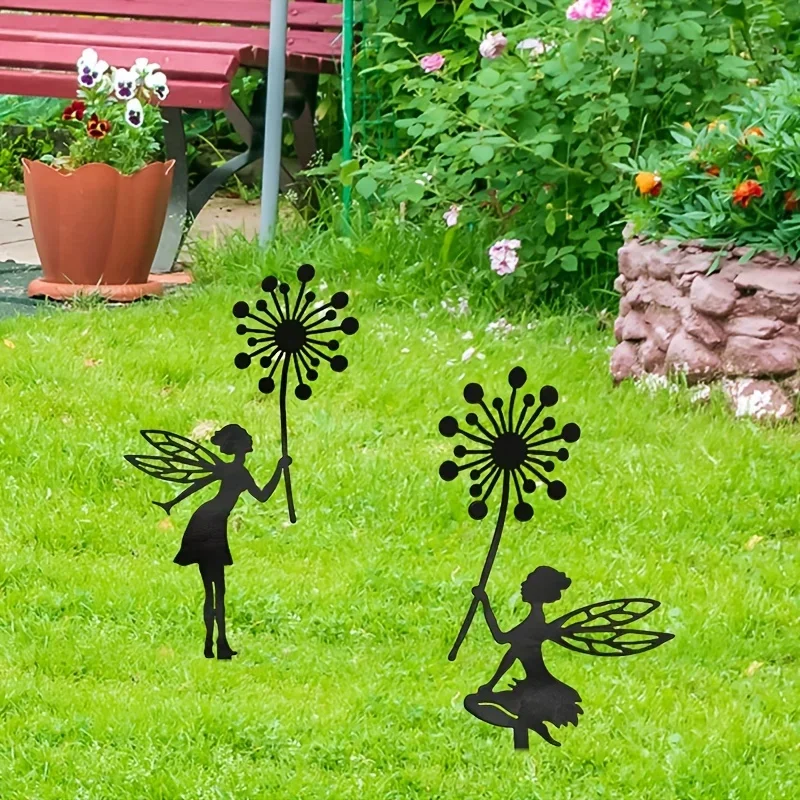 1pc/2pc  Rustic Fairy Garden Stakes, Decorative Yard Art, Outdoor Wedding Occasion, Angelic Metal Wall Decor, Theme Fairy