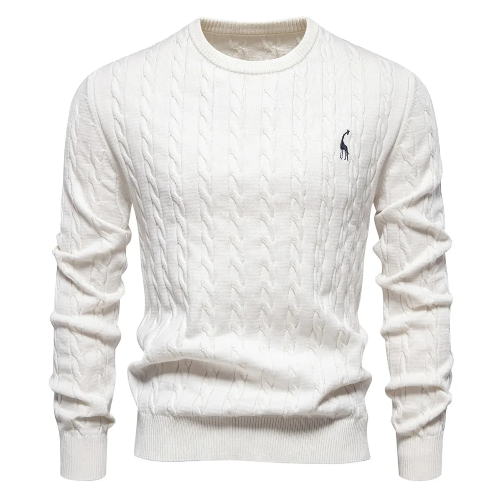 2024 High-quality Men\'s Sweater Pullover New Deer Embroidery Solid Color Knitted Sweater Men\'s Knit Sweaters  Men Clothing