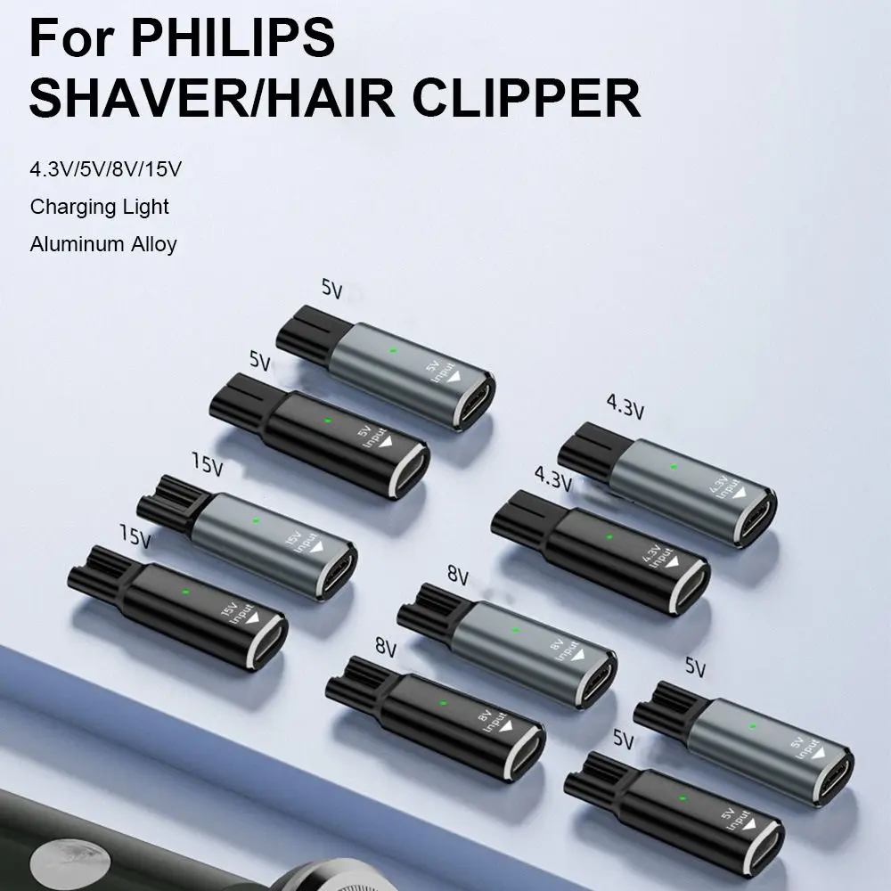 

4.3V/5V/8V/15V Shaver Type-C Charging Converter Aluminium Alloy Indicator Light Charge Connector High Speed for Philips