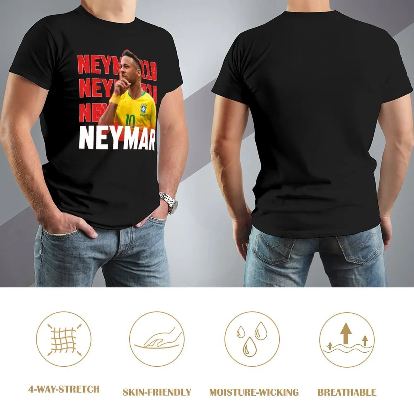 Neymar And Jr Brazil Celebrate Soccer Striker 16 Graphic Cool Tshirt High Grade Activity Competition USA Size  Motion