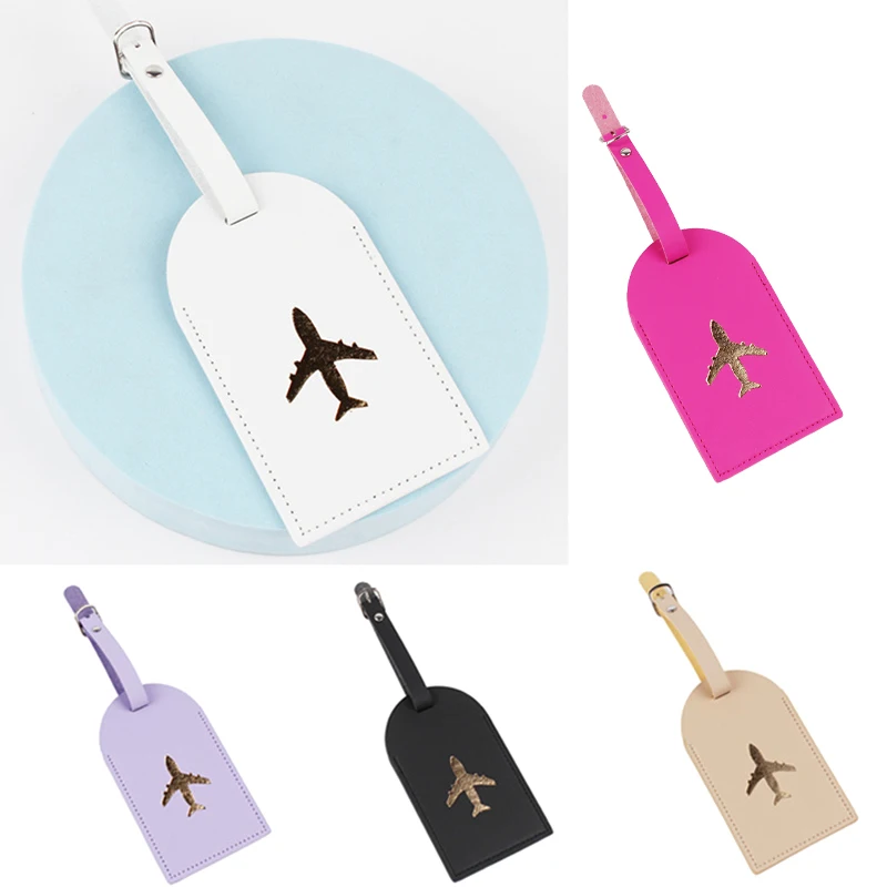 PU Leather Fashion Candy Color Scheme Stamping Airplane With Signature Paper Aircraft Luggage Tag Baggage Tags