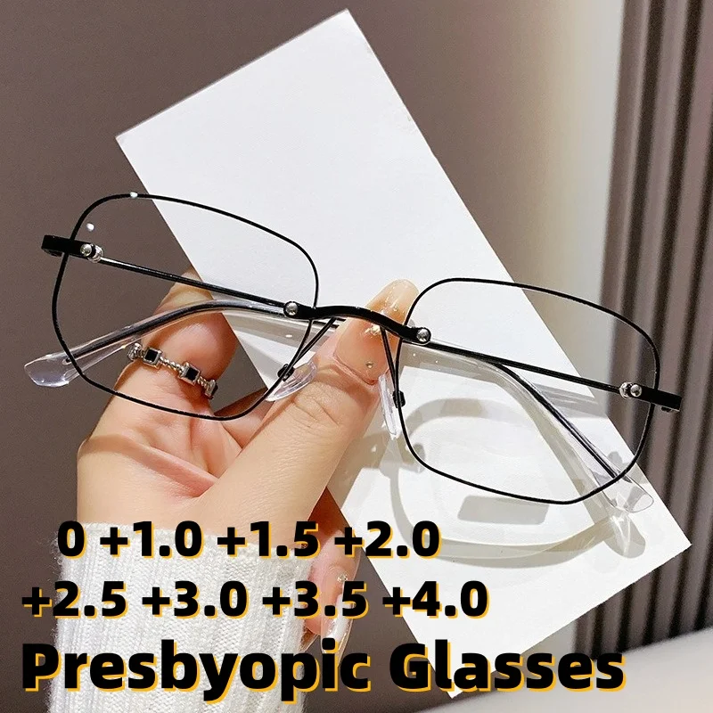 

Новые стильные металлические очки в квадратной оправе с защитой от синего света, очки для пресбиопии, унисекс, очки для чтения высокой четкости, диоптрии от 0 до +4,0