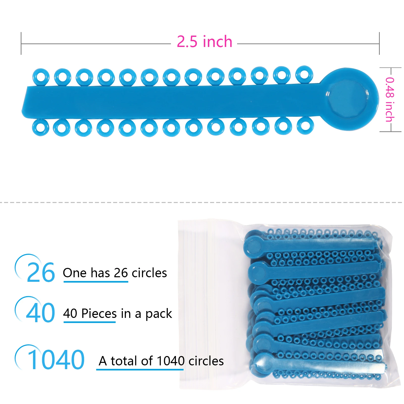 40Sticks / Pack Dental Orthodontic Elastic Ligature Ties for Brackets Braces 2.5*0.48 Colorful Dentist Orthodontics Treatment