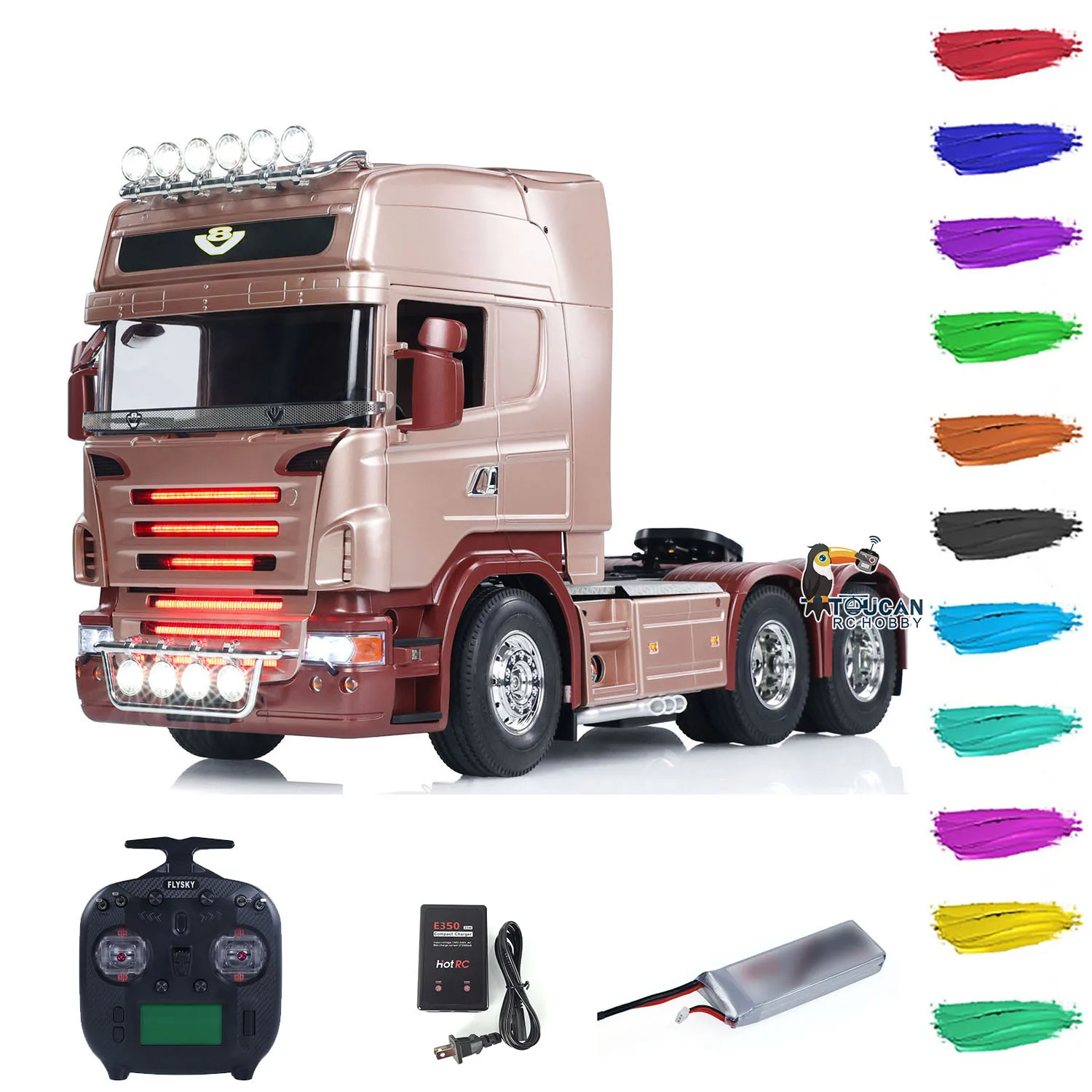 R620 1/14 3 Axles RC Tractor Truck 6*4 DIY Remote Control Lorry Car RTR Radio ESC Sound Light System Smoke Unit Painted Toy Gift