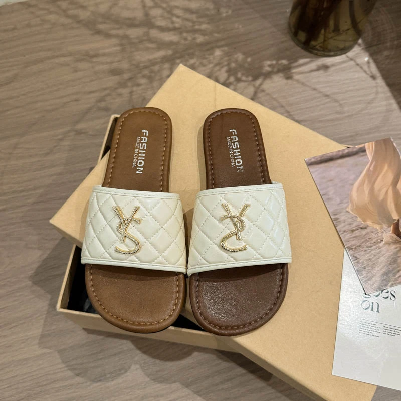 

Новые летние женские тапочки на толстой подошве, повседневная обувь, классические сандалии на плоской подошве в клетку с круглым носком, уличные шлепанцы, Zapatos Mujer