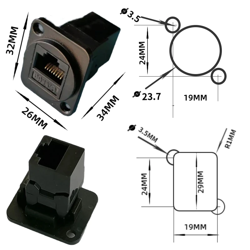 D-type screw fixed RJ45 connector CAT6A-6a class network computer adapter super six class internet module, black and white