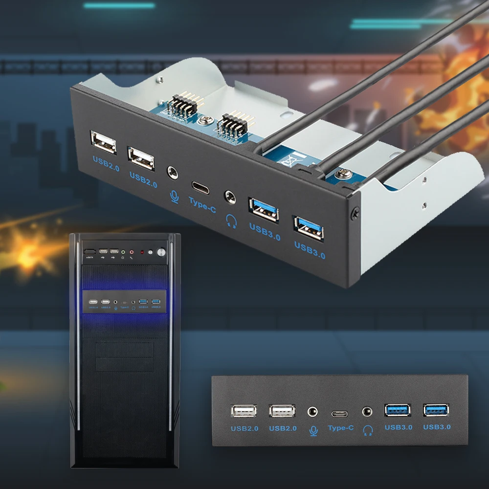 Fast Speed Computer Optical Drive Front Panel KEY-A Type C USB 3.0 HUB 20 Pin Audio Connector Cable 5.25in Adapter Plug and play