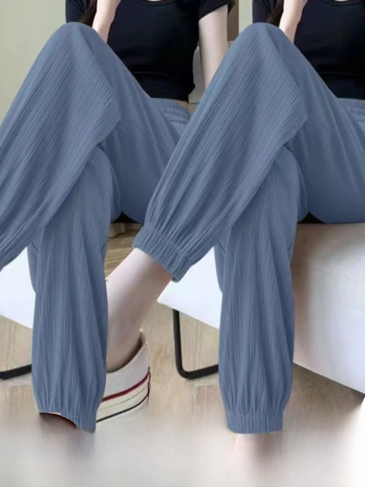 Ice Silk Harem Pants Women Summer Thin Small Size Loose Cuffed Sports Pants Slimming Versatile Casual Nine-Point Lantern Pants