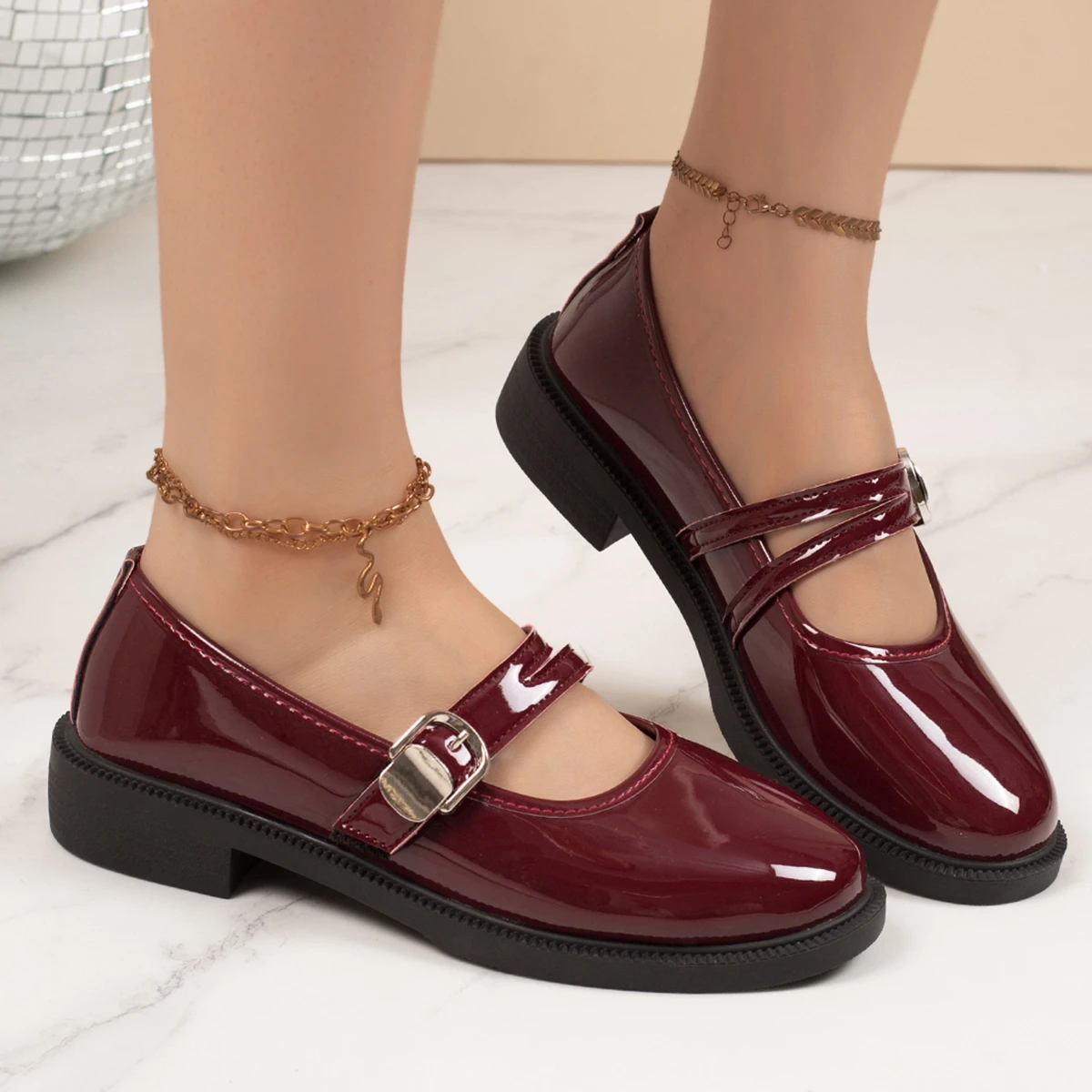 One Word Belt Mary Jane Daughter 2026 New Spring and Summer French Shallow Soft Leather Single Shoes