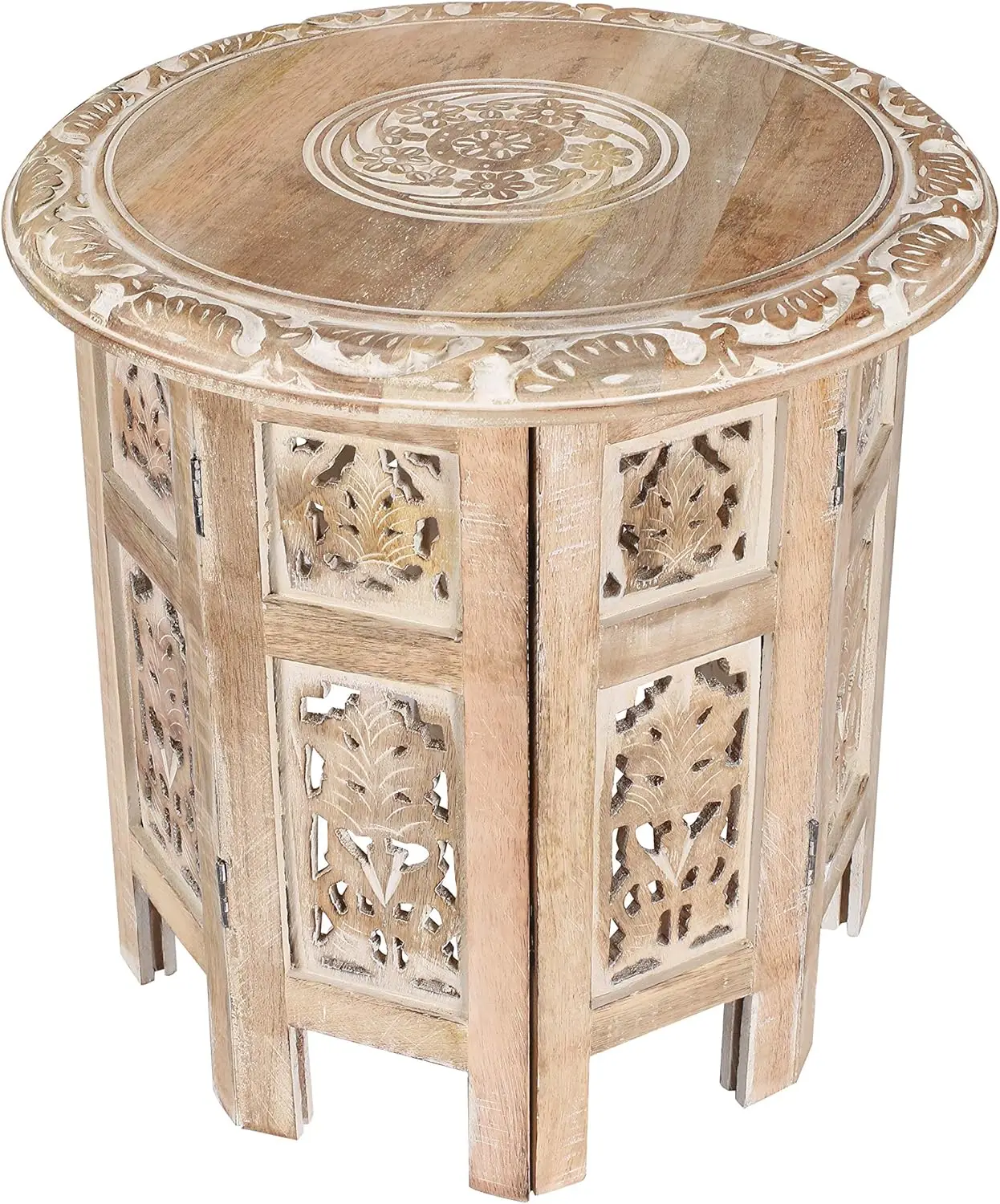 

Handcrafted Solid Wood Round End Table, White Washed Accent Side Table for Living Room, 18" Coffee or Altar Table