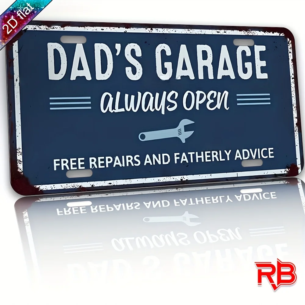 Vintage Metal Sign Saying 'Dad'S Garage Always Open' - Made of UV Printed Aluminum, Measuring 30.0X14.99 cm, Featuring a Rustic