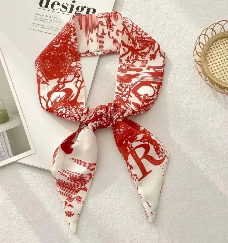 26 letter headband, tarot brand small silk scarf, French women\'s scarf, tie bag, handle decorated with printed streamers