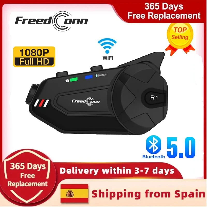 Freedconn R1 Plus Motorcycle Helmet Intercom FM6 Rider Intercom DVR HD 1080P Video Bluetooth 5.0 Wifi Recorder