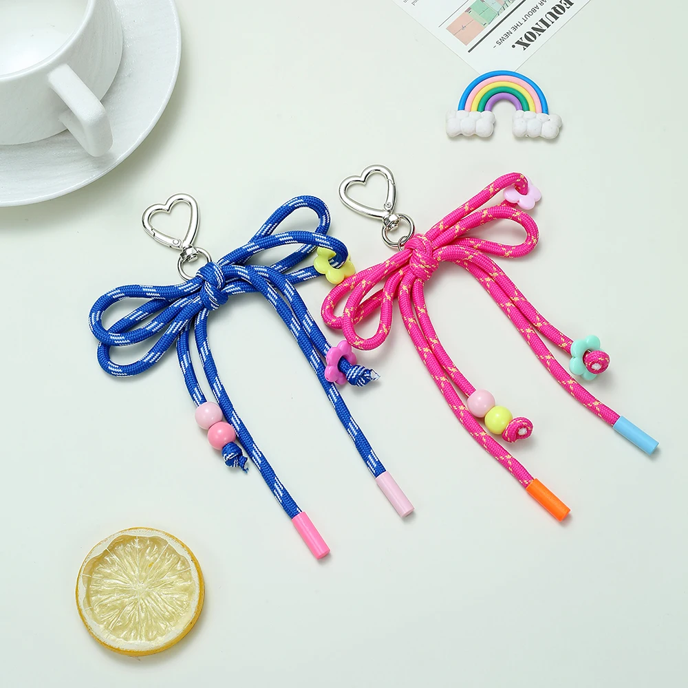 Colorful Woven Rope Bow Nylon Keychain Unique Woven Keychain Easy To Use Strong Ribbon Bow