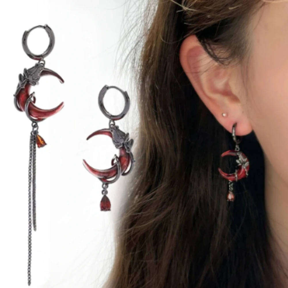 펑크 패션 로즈 보석 귀걸이 고딕 술 붉은 달 귀 펜던트 금속 귀고리 귀 스터드 쥬얼리 액세서리 성인 선물