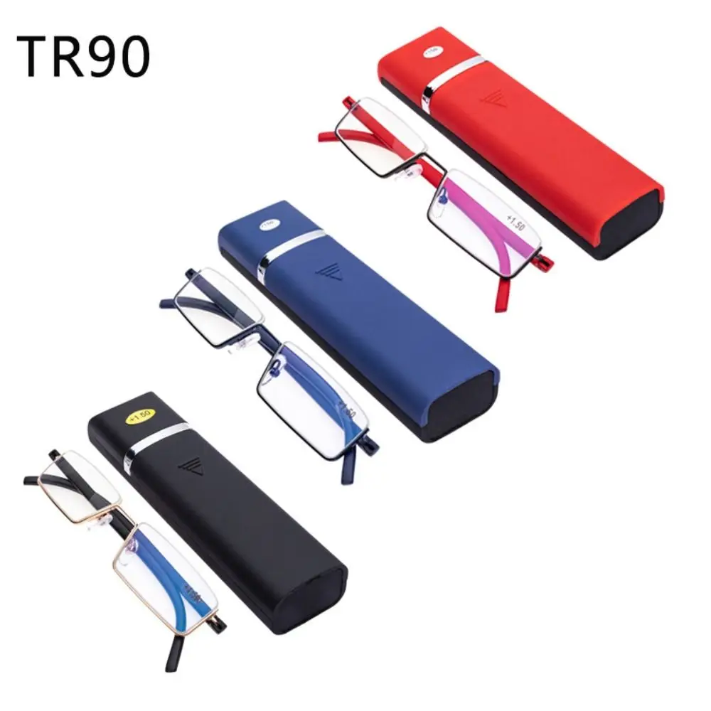 Retro TR PC Reading Glasses with Case Metal Rectangle Presbyopia Eyeglasses Strength: 1.0~4.0x Half Frame Glasses Readers