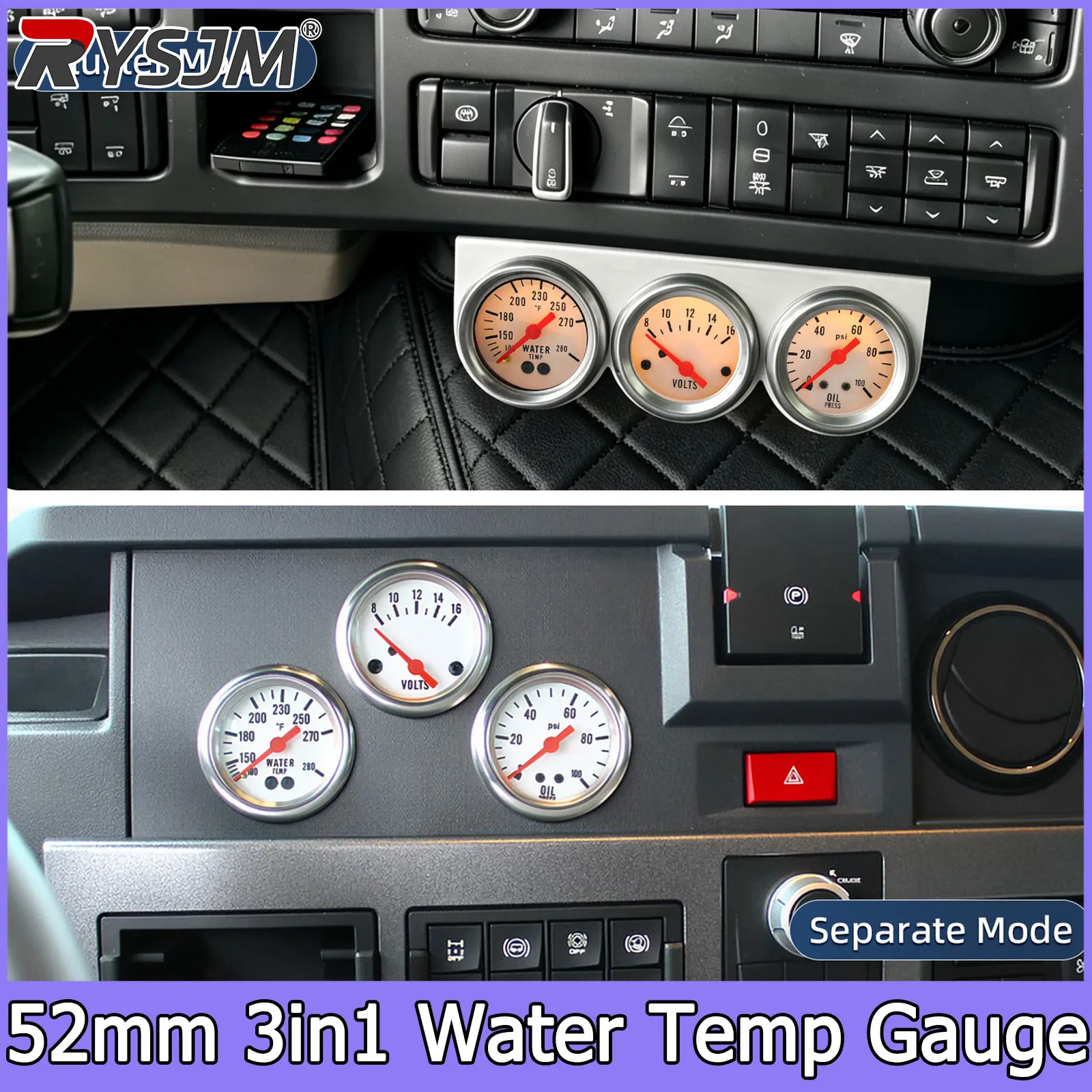 52MM 3 In 1 Water Temp Gauge + Volt Meter +Oil Pressure Gauges Kit Voltmeter with sensor Oil Temperature Gauge Triple Meter