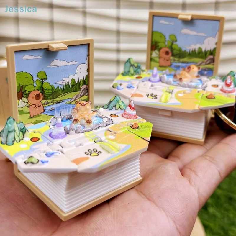 ♥ ثلاثية الأبعاد كابيبارا قابلة للطي حجم صغير أضعاف كتاب المفاتيح لعب الاطفال حقيبة قلادة #1