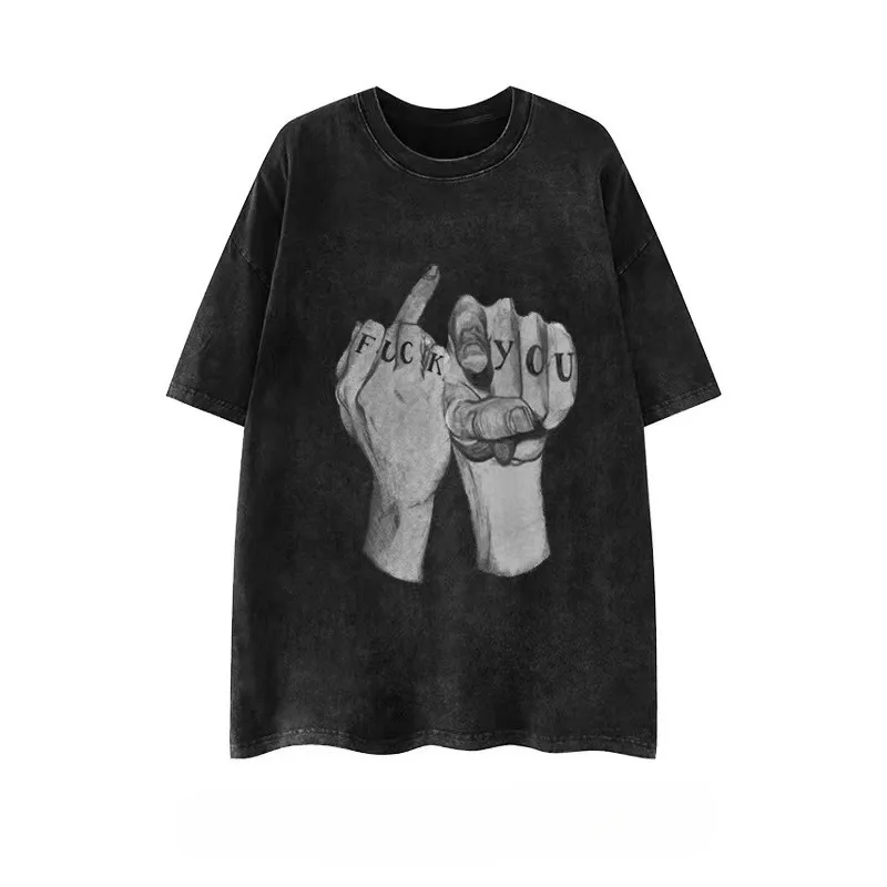 

Новая американская стирка, летняя мужская и женская футболка, весенне-осенний индивидуальный тренд для пар, свободный повседневный топ с короткими рукавами