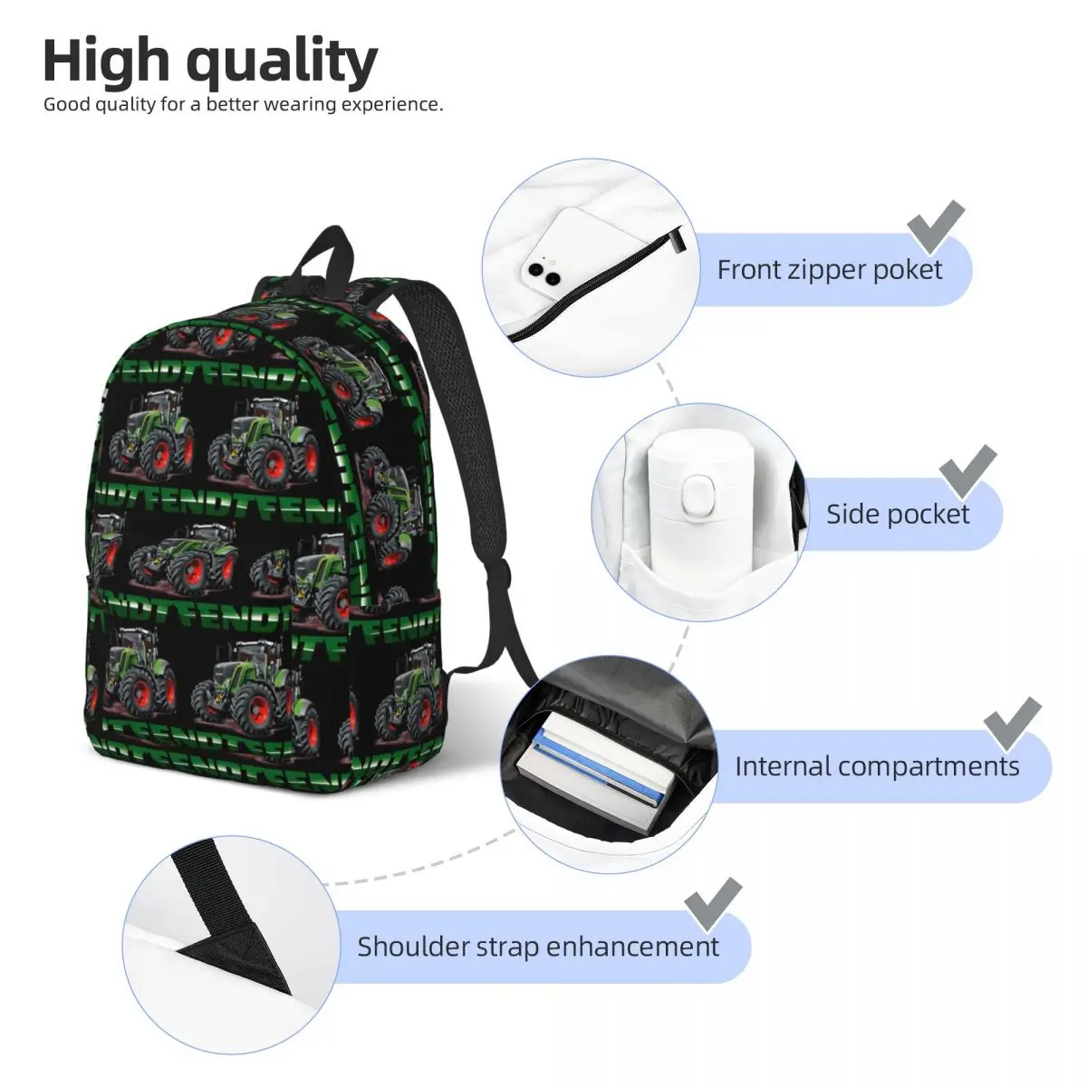 Fendt German Tractors Student Backpack School Bag Hiking Travel Daypack for Men Women Bookbag Shoulder Bags