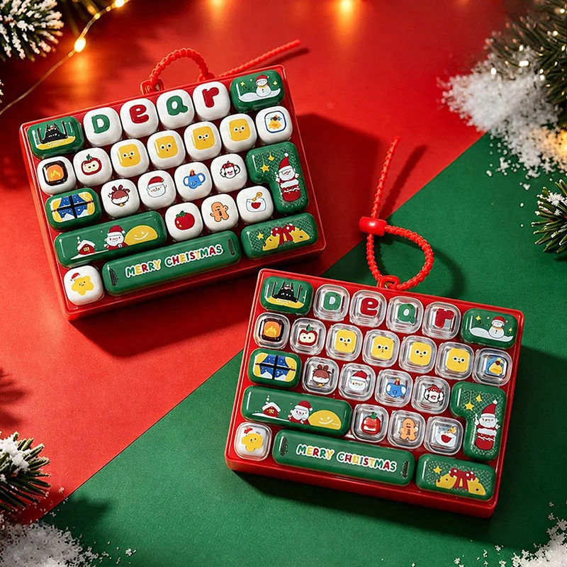 26-Tasten-Tastenkappen-Schlüsselanhänger, Weihnachts-Tastatur-Schlüsselring, Entspannungs-Fidget-Clicker-Knopf, Taschenanhänger, Weihnachtsgeschenk, Tastenkappen – Detail 1