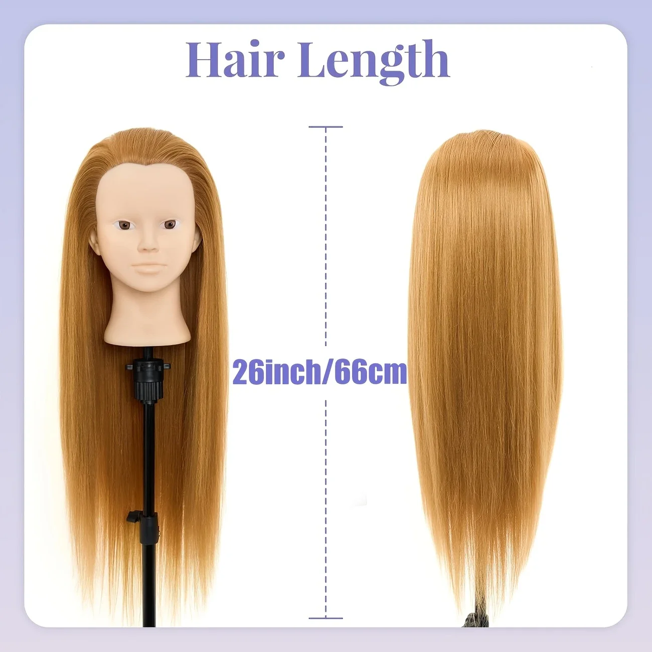 26Inch Makeup Cosmetology Manikin Doll Head for Hair Styling, Training Practice Braiding Mannequin Head with False Eyelashes
