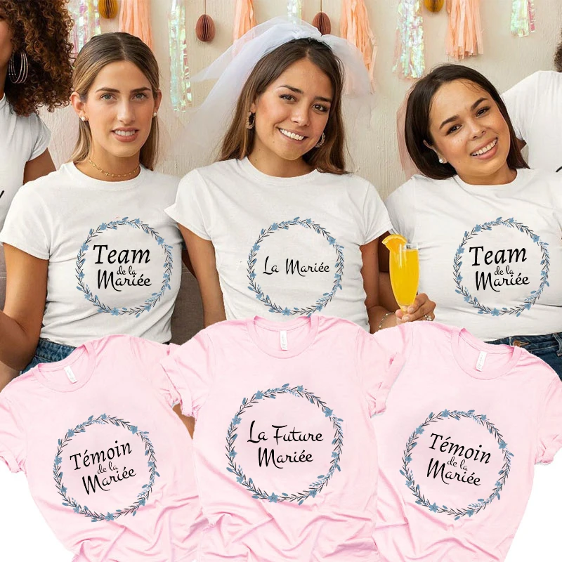 Team Bride T-Shirt French Girls Single Farewell Bachelorette Hen Party Y2k Tops Women EVJF Tees Bridal Wedding Summer Clothing