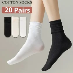 20 Pairs Thin Ice Silk Women's Long Tube Socks Summer Cool Mid Calf Socks Black and White Ice Ice Socks Pile Pile Ladies' Socks