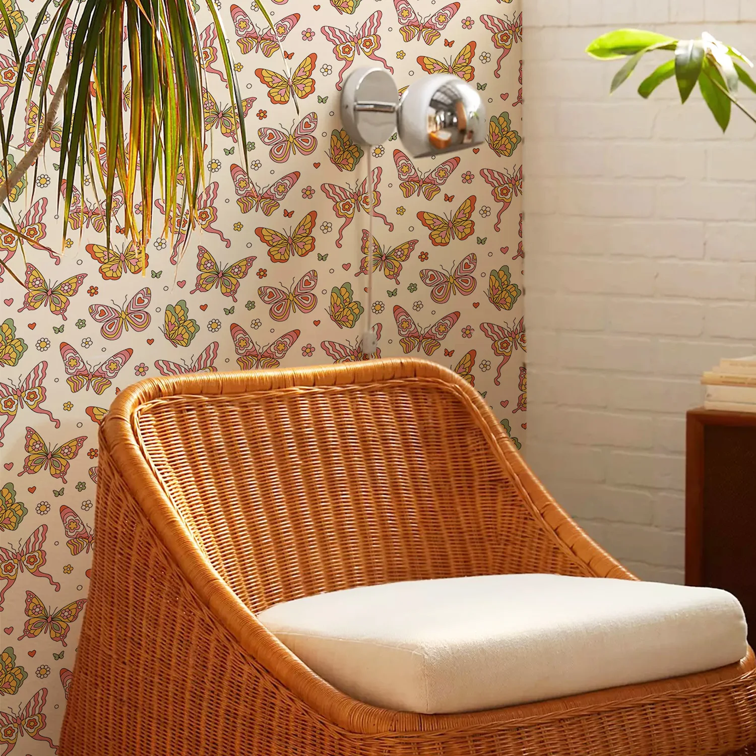 Pink Butterfly Flowers Peel and Stick Wallpaper Boho Self Adhesive Removable Wall Paper for Girls Bedroom Cabinet