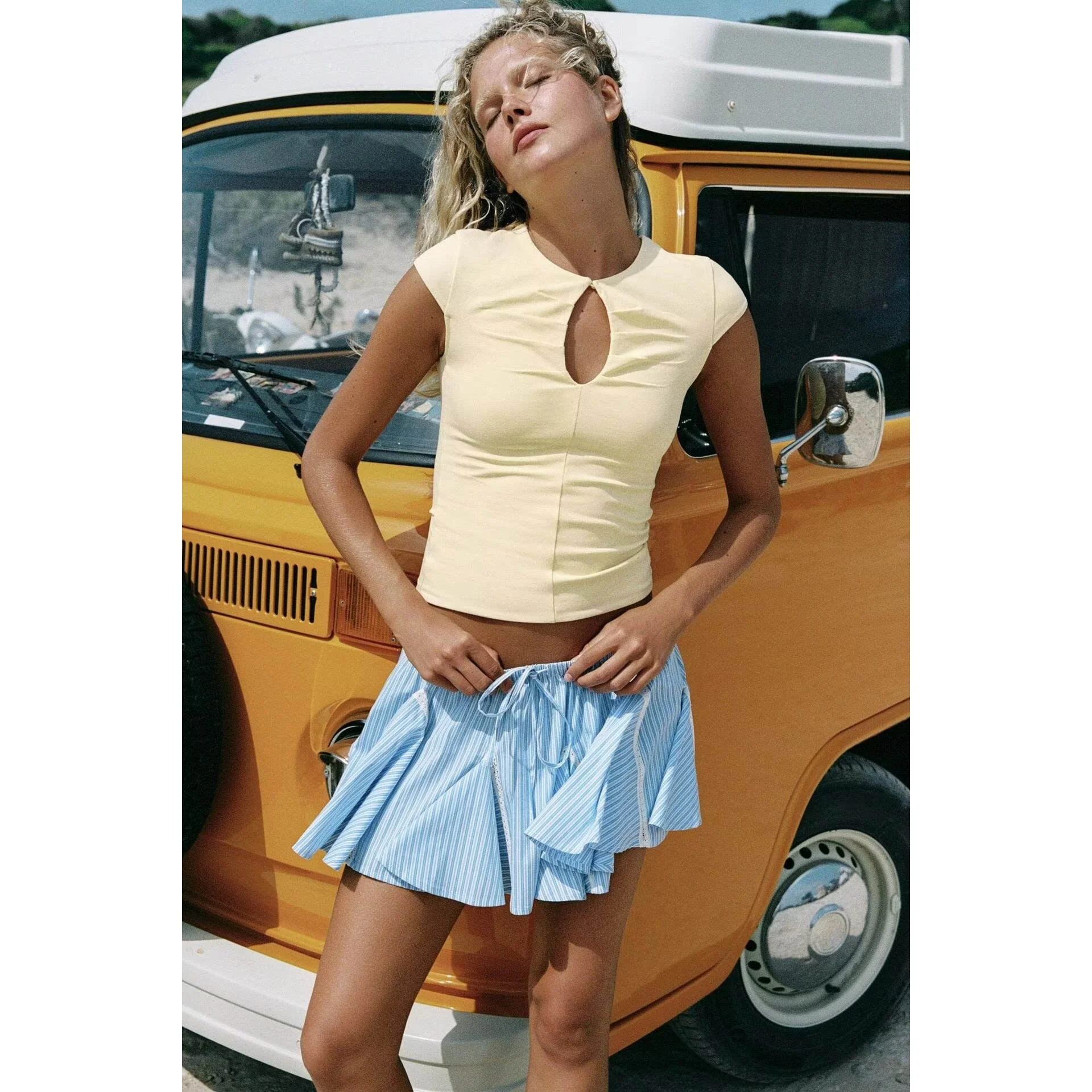 Fashionable Color Block Stripe  Skirt Women's A-Line Standard Fit Summer Season Polyester Fiber Iron-Free Processing