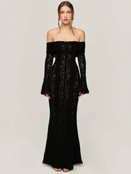 Oligai Winter Lace Long Sleeve Evening Party Dresses Women 2025 Black Sexy Elegant Maxi Dress Fashion Long Wedding Guest Dress