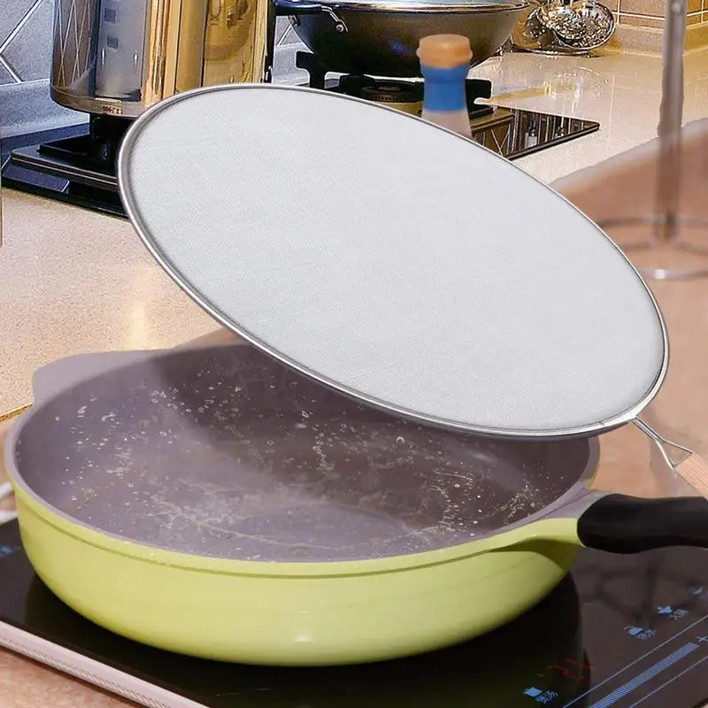 Frying Pan Splatter Screen Oil Splash Splatter With Wooden Handle  Oil Splash Guard Anti-splash Screens Guard For Skillets