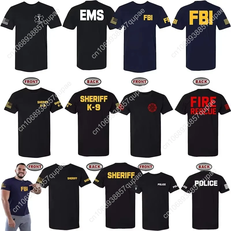 تي شيرت إنفاذ القانون-الشرطة EMS FBI إنقاذ الحرائق شريف K-9 تي شيرت على الوجهين مضحك النساء الرجال الملابس المعطف يعمل وتتسابق