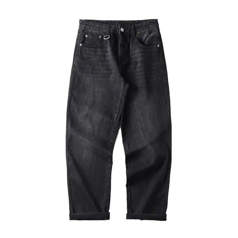 2024 autumn new black wash jeans men's fashion brand day loose straight leg wide-leg pants