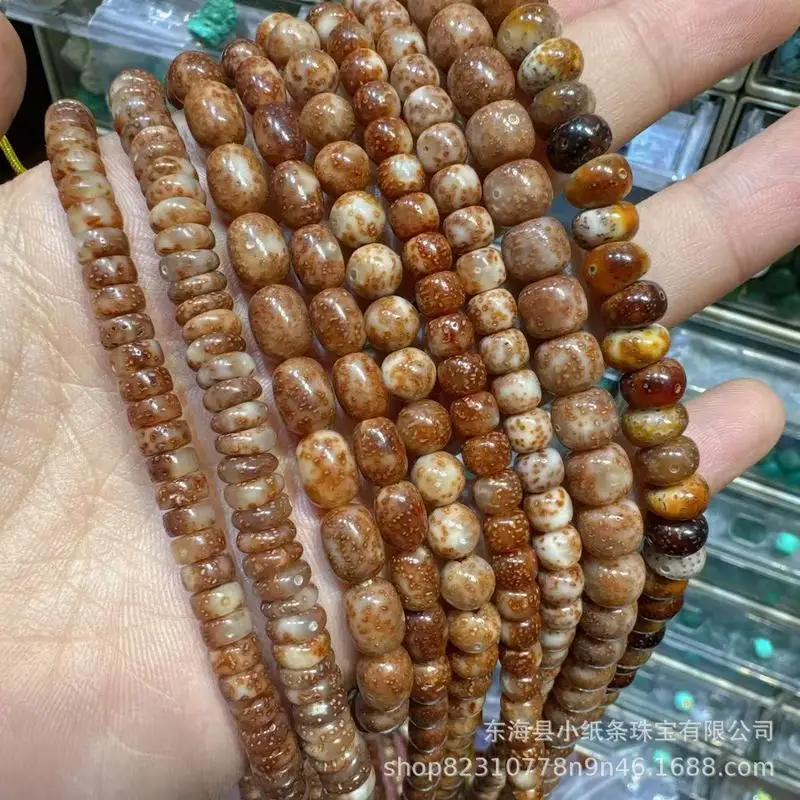 Round , Handheld Bodhi Powder Leather Bracelet, Buddhist Prayer Beads