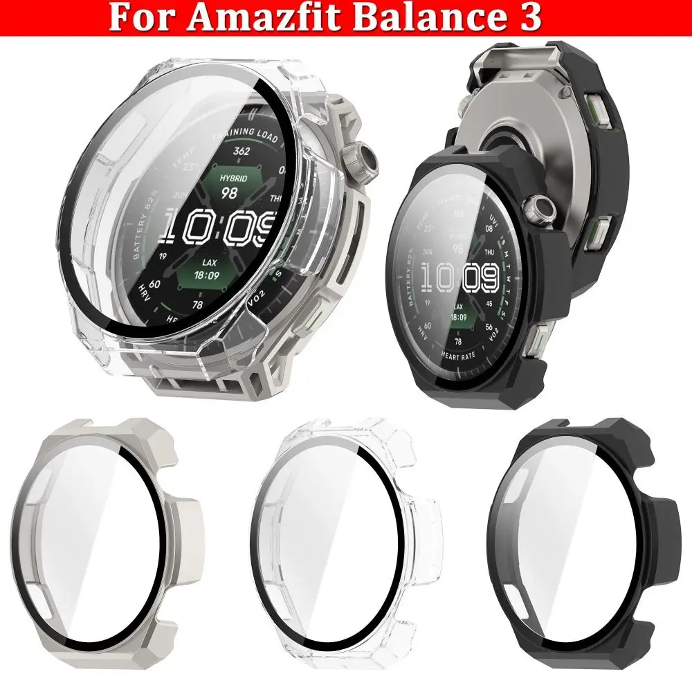 PC+Tempered Glass Protective Case Anti-Scratch Full Coverage Screen Cover Shockproof Protector Shell for Amazfit Balance 3