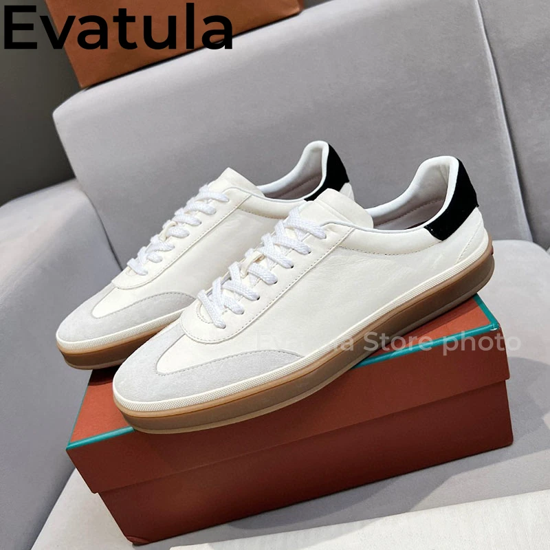 2024 Spring Real Leather Lace Up Casual Sneakers Men Thick Sole Round Toe Flat Shoes Male Comfort Walking Shoes Zapatos Hombres