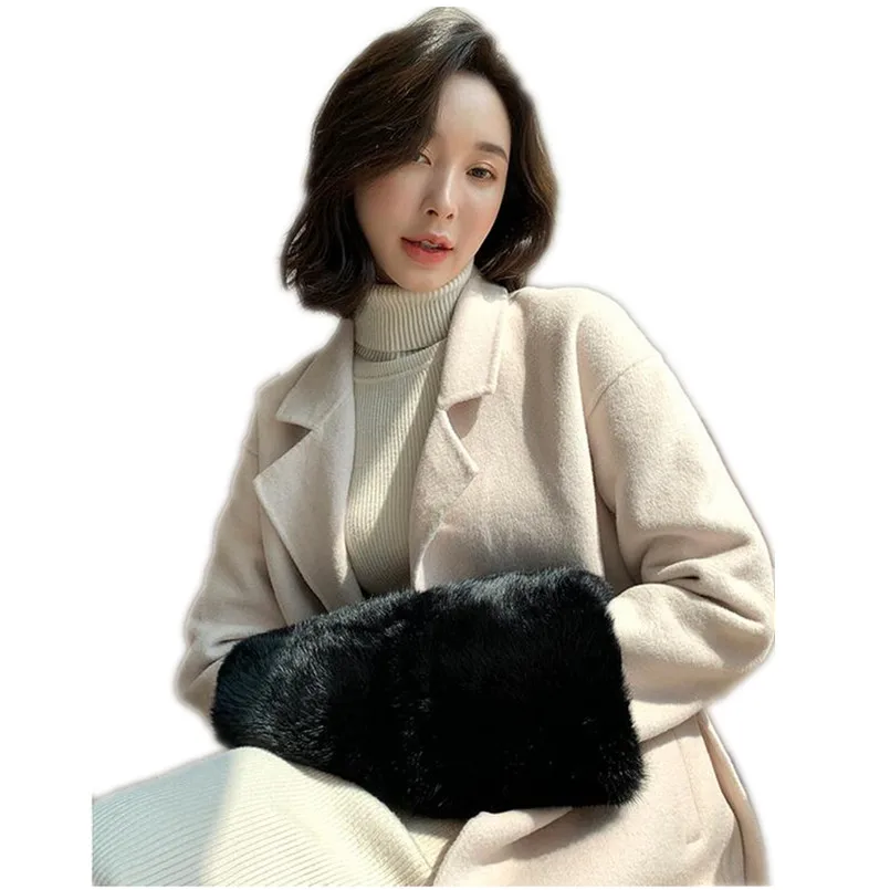 

New Women Real Rabbit Fur Luxurious Super Soft and Warm Muff Hand Warmer Winter Full Pelt Fluffy Glove Mittens