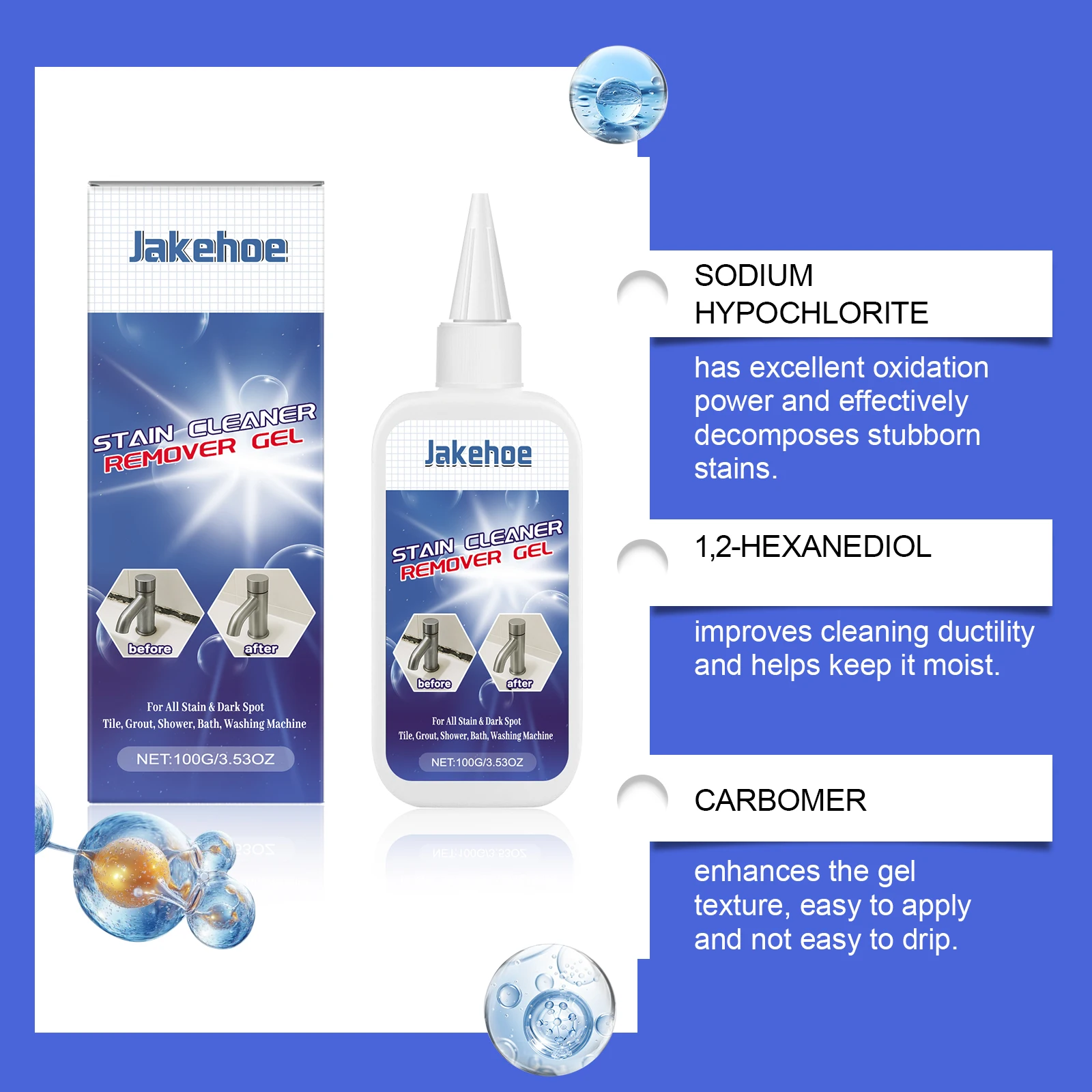 JAKEHOE Household Mold Remover Gel 100g Mould Stain Cleaner Gel Effective Mold Mildew Cleaner for Bathroom Washing Machine Wall