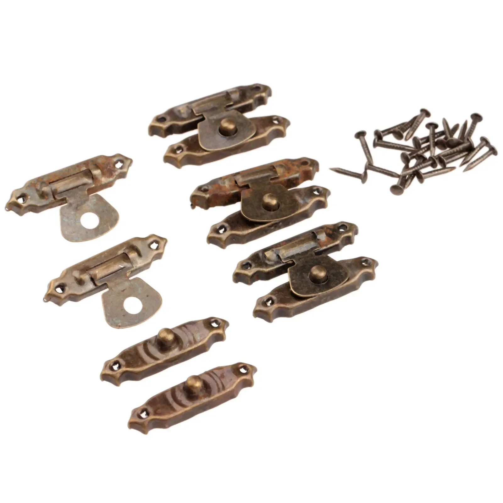 15pcs/set Antique Bronze Round Iron Hinges + Latch Hasps Jewelry Box Toggle Lock Furniture Hardware Vintage Decor Wine Wood Case