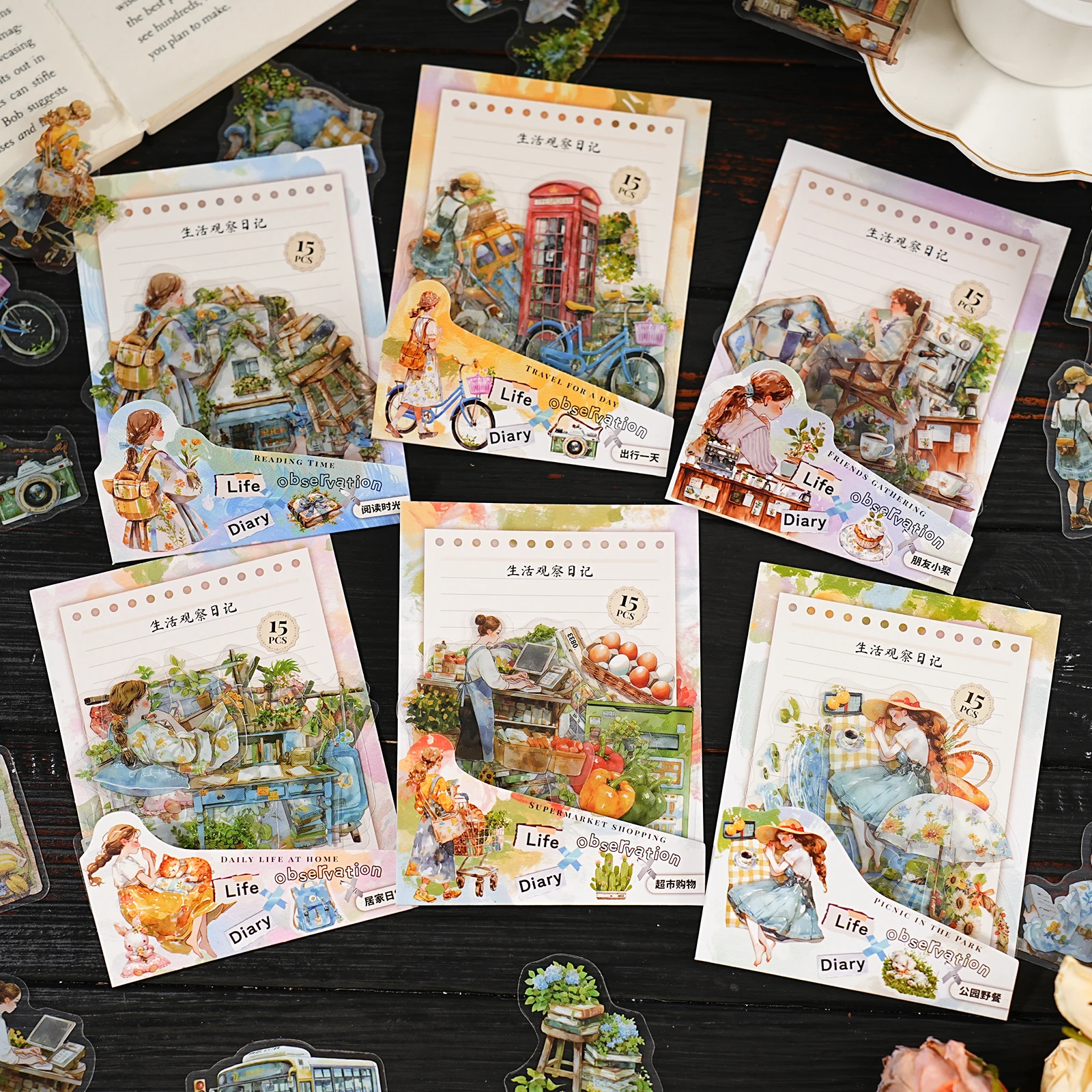 

Etori Life Observation Diary Series Retro Nostalgic Rural Character and Scenery Pattern Sticker Pack DIY Baking Sealing, Gift Paper Bags, Photo Albums, Home Decoration, Student Stationery, School Supplies, Crafts, Children's Stickers