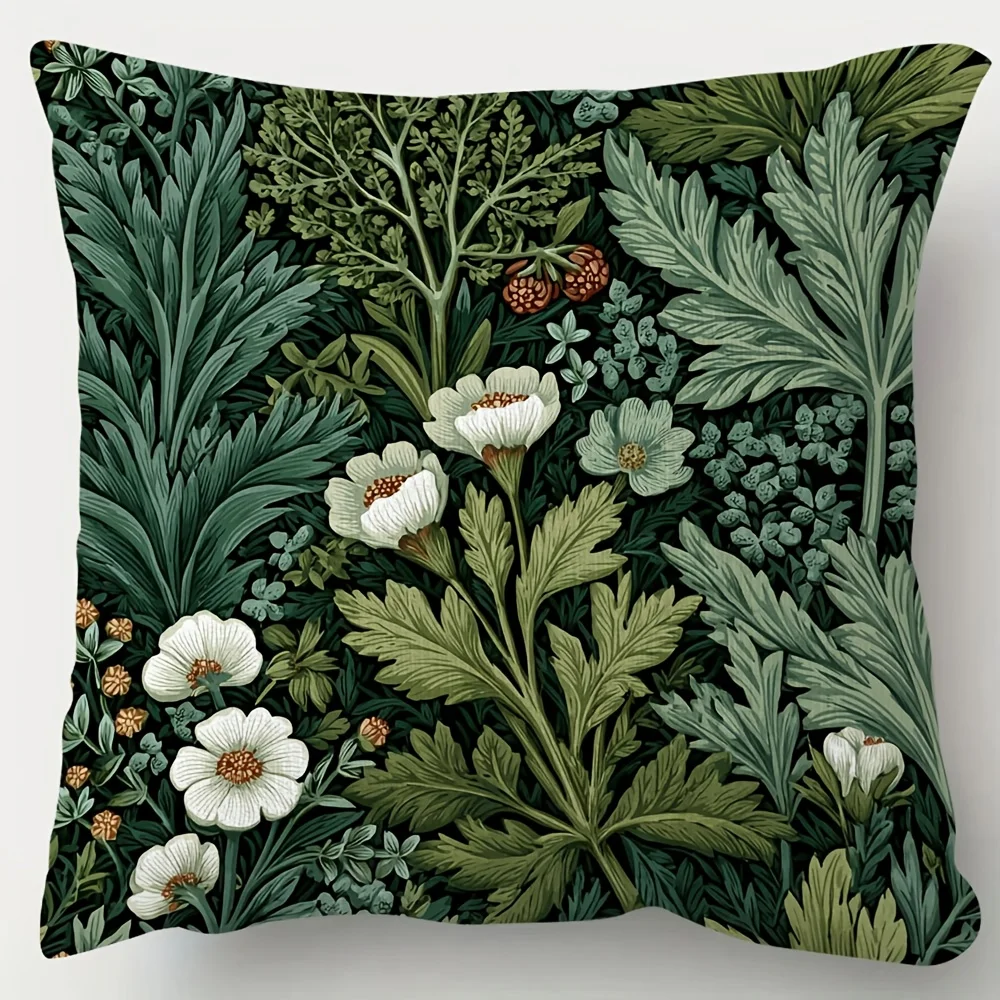 1PC William Morris Green Plant Grass Flower Pillowcase - Old Style Plant Pillowcase with Zipper Closure