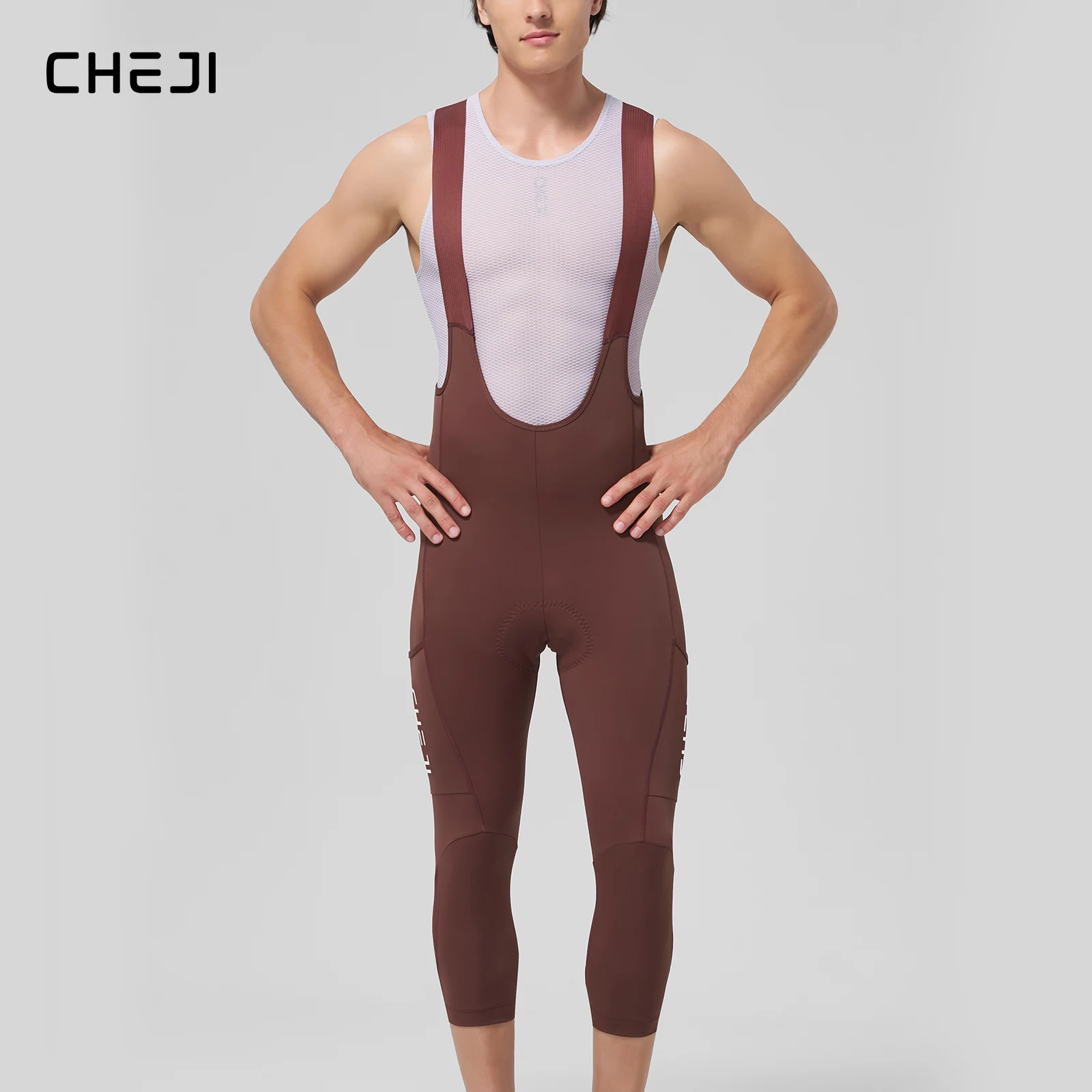 Cheji Men's 3/4 Length Quick-Drying Cycling Bib Shorts Comfortable for Long-Distance Riding Ideal Sportswear for 6-Hour Trips