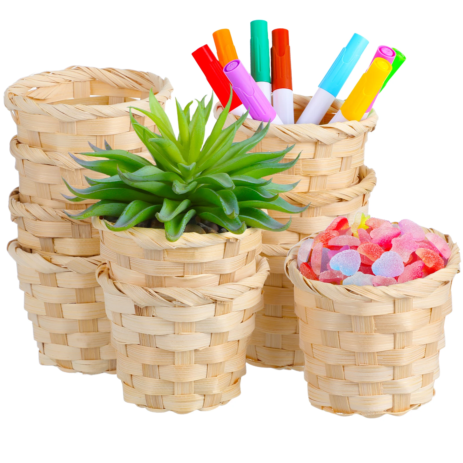 10 pçs cestas de tecido rural cestas de arranjo de frutas armazenamento portátil idílico requintado bambu mini cesta de armazenamento de mesa