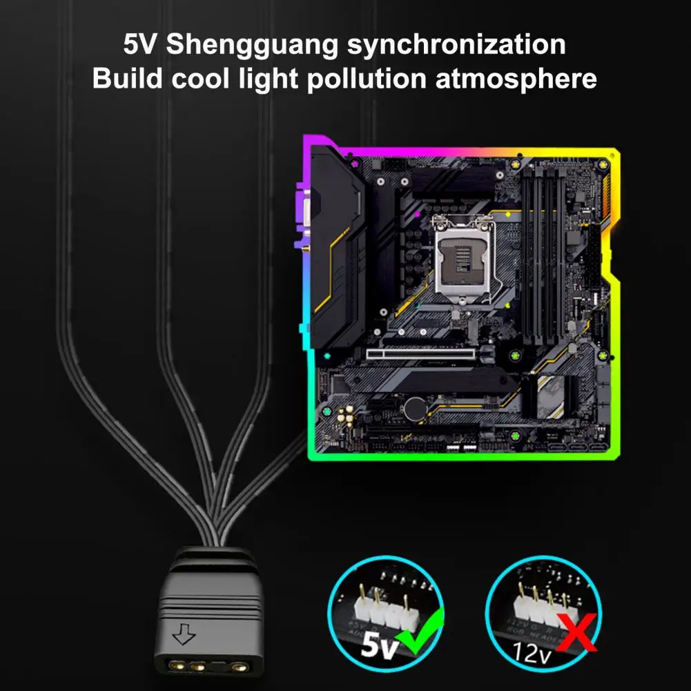 COOLMOON Cabo adaptador ARGB útil Divisor ARGB compacto ampla aplicação 1 a 4 placa principal ARGB Hub 1 a 4