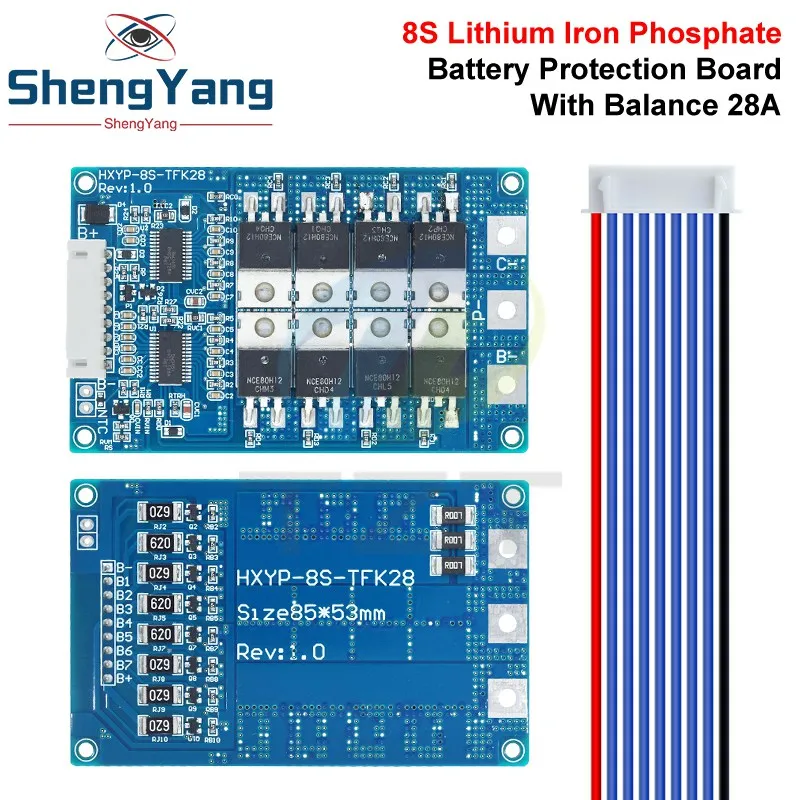 BMS 8S 28V 28A Lifepo4 Batterieladeplatine Kurzschlussschutz PCM Selbstwiederherstellung mit Balance-/Temperaturschutz