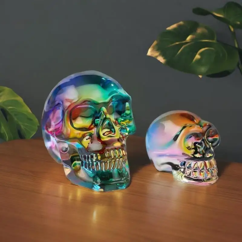 Crystal Skull Head Colorful K9 Glass Skeleton Head Art Day of The Dead Decor Skull Figurine Halloween Decor Home Decor Skull