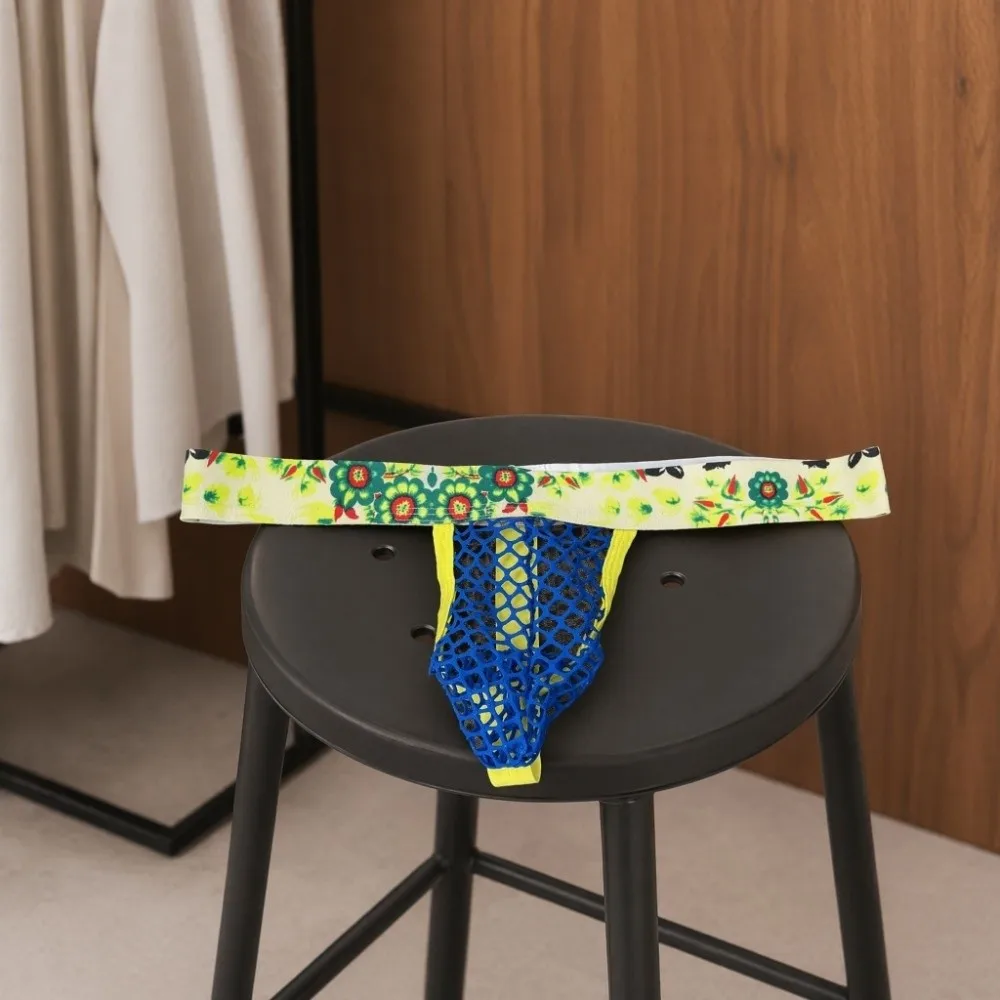 Vacation Style Bohemian Flower Men Floral Mesh Thongs Underpants Transparent Men's Panties Low Waist Lingerie Male Briefs Men